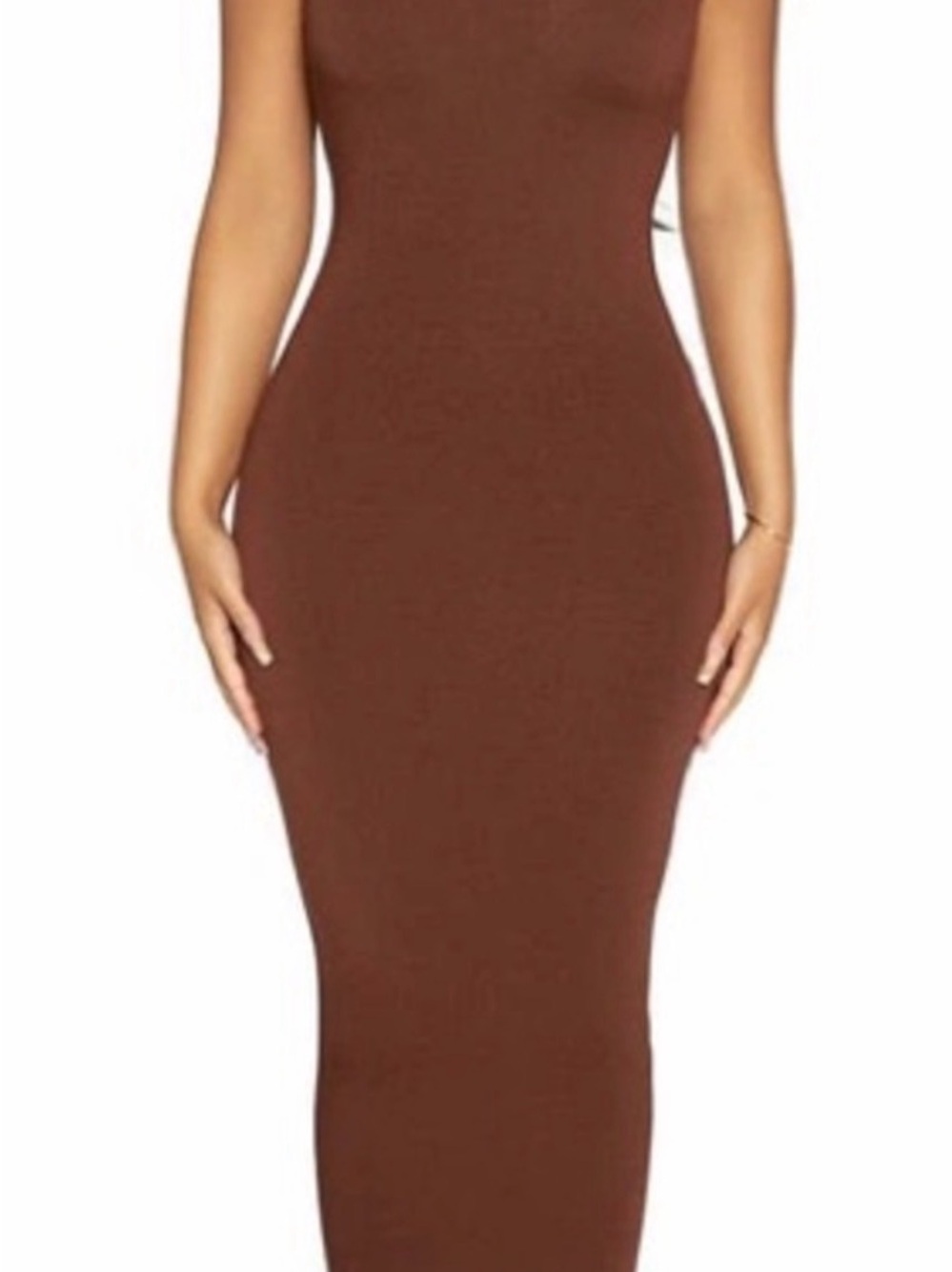 naked wardrobe Brown Sleeveless Bodycon Midi Dress